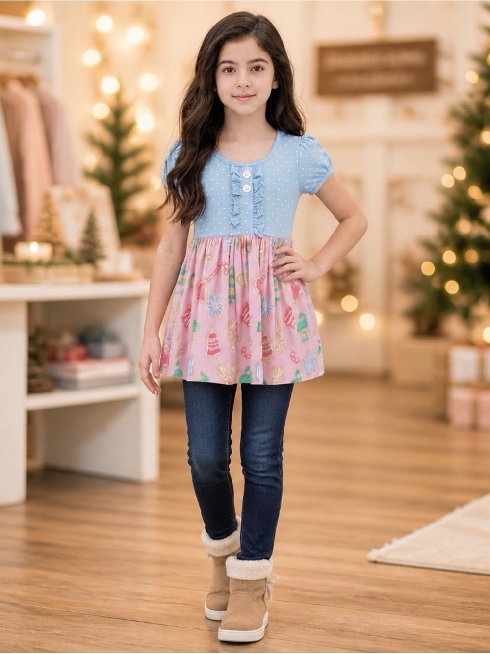 Eleanor Rose Girl’s blouse top holiday Christmas size 5-6 EUC